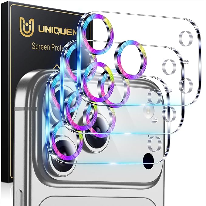 UniqueMe 3 Pack Compatible for iPhone 17 Pro Max Camera Lens Protector - [Drop Protection] [Case Friendly] 9H Tempered Glass Camera Cover Screen [Update New Version] - Colorful
