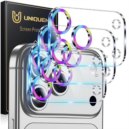 UniqueMe 3 Pack Compatible for iPhone 17 Pro Max Camera Lens Protector - [Drop Protection] [Case Friendly] 9H Tempered Glass Camera Cover Screen [Update New Version] - Colorful