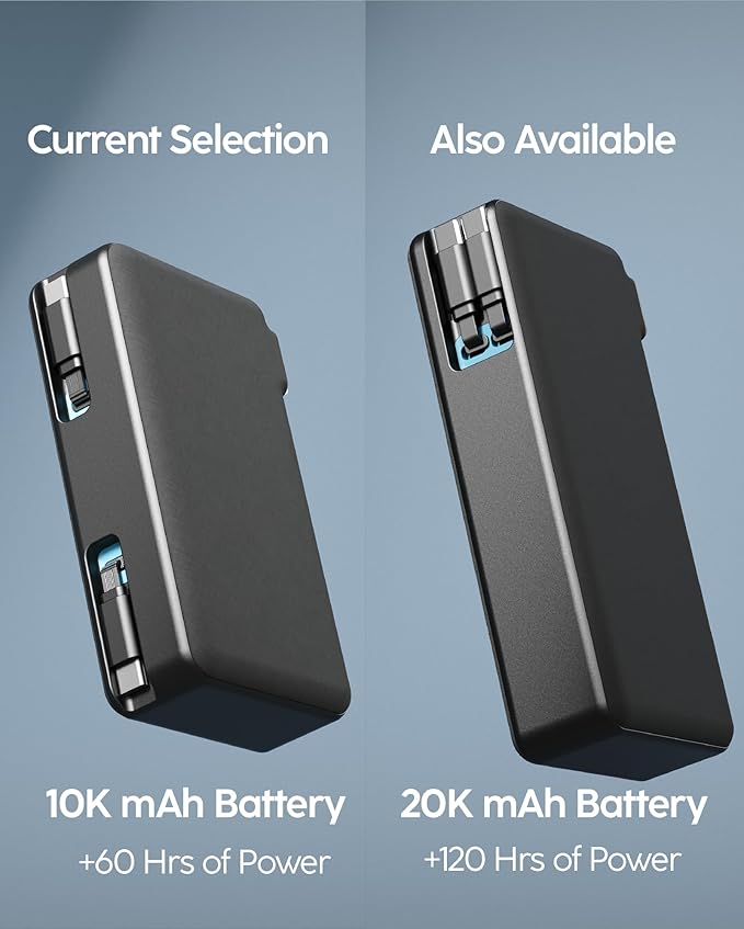 myCharge RetractaCharger 10000mAh Power Bank – 28" Retractable 2 USB-C Cables | Built-in Wall Plug | 30W PD Fast Charging | Digital Battery Display | USB-C/A Ports | Up to 60 Hrs Extra Power | Black