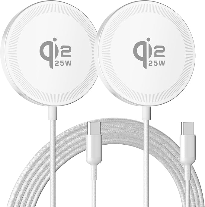 Qi2.2 25W Magnetic Wireless Charger: Fast Qi2 Charging Pad for iPhone 17 16 15 14 13 12 Pro Max, Samsung Galaxy S26 S25, Google Pixel 10, AirPods-Slim Portable for Desk Bedside Travel-White 2 Pack