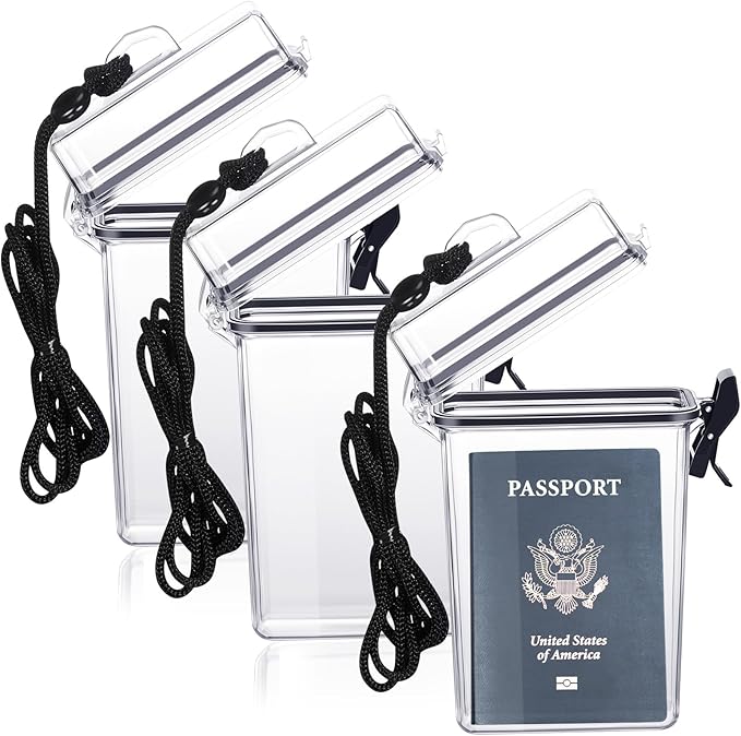 Outus 3 Pcs Waterproof ID Badge Holder Case with Waterproof Buckle Floating Sports Case Locker with Adjustable Hanging Rope Plastic Card Dry Box(Clear,5.43 x 3.33 in,Stylish)