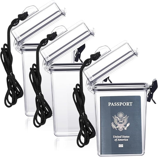 Outus 3 Pcs Waterproof ID Badge Holder Case with Waterproof Buckle Floating Sports Case Locker with Adjustable Hanging Rope Plastic Card Dry Box(Clear,5.43 x 3.33 in,Stylish)