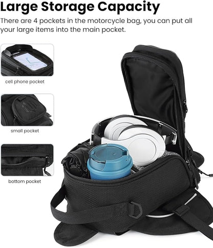 ILM Motorcycle Tank Bag Magnetic 4 Straps Reinforced Fastening Waterproof Touch Screen Phone Pouch Motorbike BT01