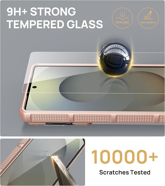 SSLOTSCASE for Samsung Galaxy S25 Ultra Case with 2X Screen Protector [9H Hardness] HD Clarity, Sliding Camera Cover & Stand & Card Holder, Military-Grade Protection Cover for S25 Ultra, Rose Gold