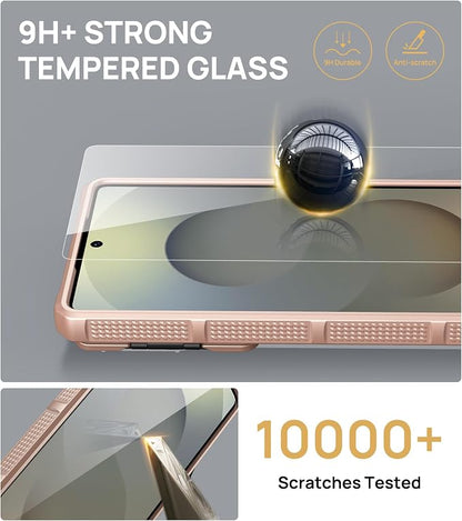 SSLOTSCASE for Samsung Galaxy S25 Ultra Case with 2X Screen Protector [9H Hardness] HD Clarity, Sliding Camera Cover & Stand & Card Holder, Military-Grade Protection Cover for S25 Ultra, Rose Gold
