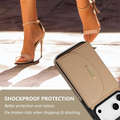 Keallce Wallet Case for iPhone 17 Pro Max 6.9'', Flip Case with RFID Blocking Card Holder Slots Kickstand, PU Leather Protective Folio Cover for Women, Yellow