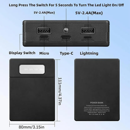 Battery Holder Case for Phone Electronics Fast Charging Portable Charging Power Shell 18650 Battery Box Case Shell ABS Enclosure White