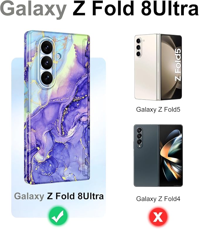 Btscase for Samsung Galaxy Z Fold 8 Ultra Case,Built in Front Screen Protector,[Compatible with MagSafe] Marble Hard PC Slim Shockproof Full Body Drop Protective Case for Z Fold 8 Ultra, Violet