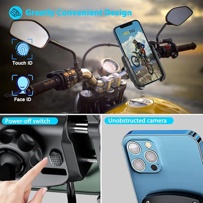 iMESTOU Motorcycle Phone Mount USB Charger Handlebar/Rear-View Mirror Cellphone Holder Aluminum with 17mm Ball Works with 12/24V Motorcycles Quick Charge for 4.0-6.8 Inch Smartphones (USB Type)
