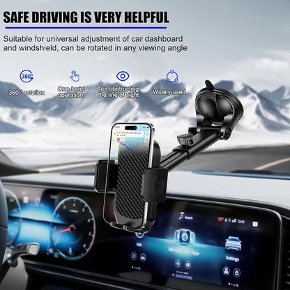 HZEL Car Dash Mount Phone Holder, 360° Adjustable Strong Suction Cup Vehicle Windshield Mobile Phone Mount, Hands Free Automotive Cellphone Stand, Suitable for 1.97-4.33" Smartphone (Carbon Fiber)
