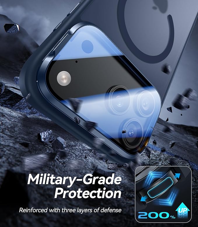 [Upgraded Full Camera Protection] for iPhone 17 Pro Case with Camera Cover Stand [Fit for MagSafe][10FT Mil-Grade Protection] Translucent Magnetic iPhone 17 Pro Phone Case, Blue