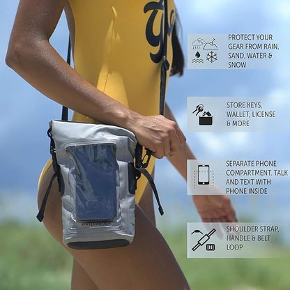 geckobrands Waterproof Phone Tote with 2L Dry Bag and Adjustable Strap – Protect Your Phone and Valuables While on The Go White