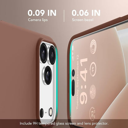 GONEZ Magnetic for iPhone 17 Pro Max Case, Compatible with MagSafe, [Screen Protector + Camera Lens Protector], Liquid Silicone Anti-Scratch Shockproof Protective Phone Case 6.9 inch, Brown