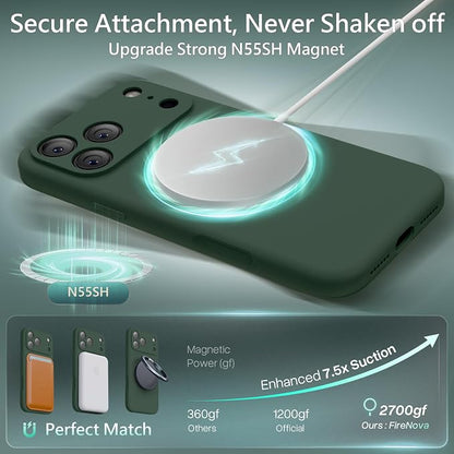 FireNova Magnetic for iPhone 17 Pro Case, Compatible with MagSafe, [Integrated Silicone Camera Control Button] [Camera Protection] Anti-Scratch Microfiber Lining Phone Case, 6.3", Alpine Green