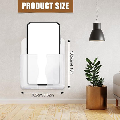 Gosknor 2pcs Wall Mount Phone Holders, Clear Plastic Cell Phone Stand with Charging Hole, Practical Smartphone Accessories for Bathroom & Shower