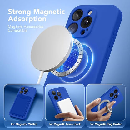 Magnetic for iPhone 16 Pro Max Case, Compatible with MagSafe, [Full Camera Protection][Screen Protector] Silicone Shockproof Protective Phone Case for iPhone 16 Pro Max 6.9", Klein Blue