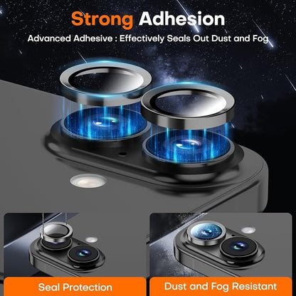 Camera Lens Protector for iPhone 17/16/16 Plus,Tempered Glass Metal Individual Camera Cover Screen[Anti-drop] Case Friendly- Black