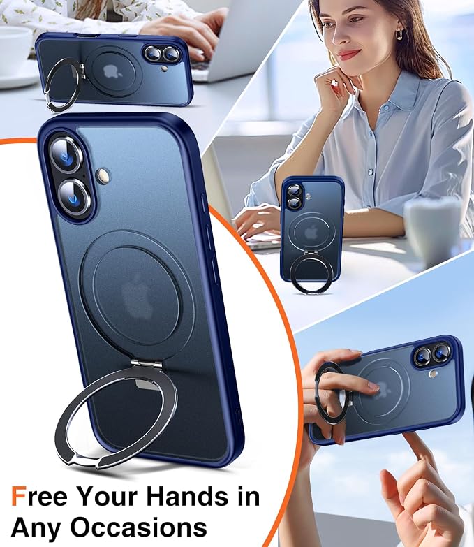 Chicfun 3-in-1 [Magnetic+Kickstand+Ring Holder] for iPhone 16 Plus Case with Stand Ring Holder， Compatible with MagSafe, Military Shockproof Kickstand Phone Case iPhone 16 Plus Cover Blue