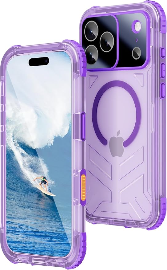 WIFORT for iPhone 17 Pro Max Waterproof Case, [Fit for Magsafe] with Sapphire Lens & Screen Protector, IP68 Full Body 15FT Military Shockproof, Magnetic Frosted Phone Cover with Lanyard, 6.9" Purple