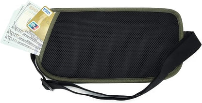 RFID Blocking Money Belt for Men Women, Slim Fanny Pack for Travel，Running,Conceal Waist Wallet for Passport Holder,Phone,Cash(Dark Olive Green)