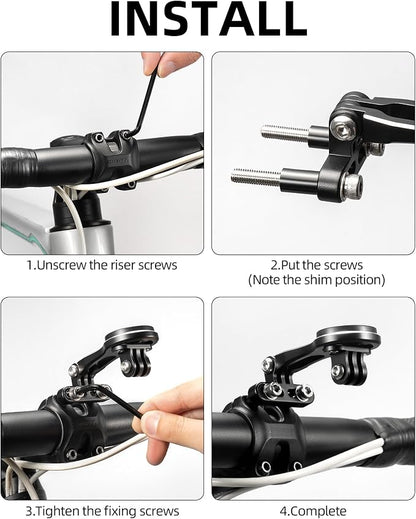 ROCKBROS Bike Computer Mount Adjustable Out-Front Bicycle Computer Mount Aluminum Integrated Cycling Computer Mount Compatible with Garmin, Bryton, Go Pro for Handlebar Clamp Diameter up to 4 cm