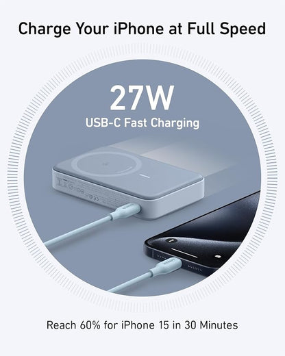 Anker MagGo Power Bank, Qi2 Certified 15W Ultra-Fast MagSafe-Compatible Portable Charger, 10,000mAh Battery Pack with Smart Display and Foldable Stand, For iPhone 15/14/13/12 Only(USB-C Cable Include)