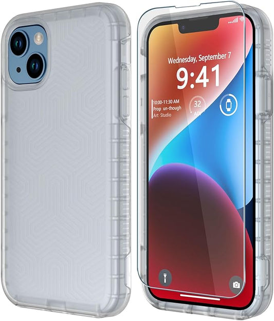 Diverbox for iPhone 14 case [Shockproof] [Dropproof] [Tempered Glass Screen Protector ],Heavy Duty Protection Phone Case Cover for Apple iPhone 14 (Clear-2in1)