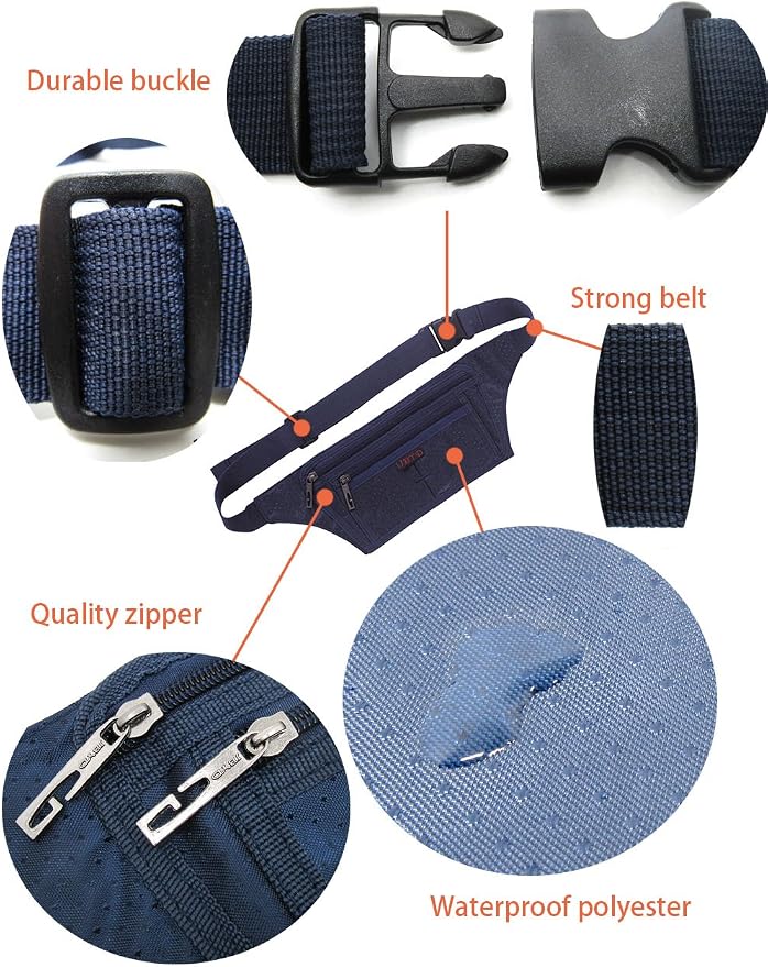Naoki Outdoor Sports Running Jogging Cycling Hiking Camping Climbing Travel Ultra-thin Waterproof Polyester Waist Pack/Bag Runner Belt(Dark Blue)