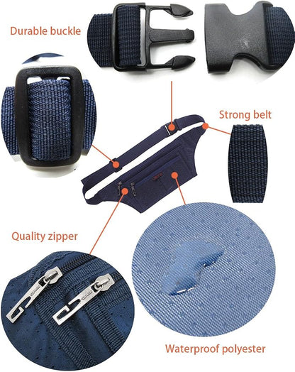 Naoki Outdoor Sports Running Jogging Cycling Hiking Camping Climbing Travel Ultra-thin Waterproof Polyester Waist Pack/Bag Runner Belt(Dark Blue)