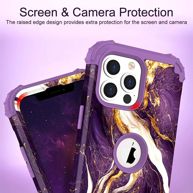 Hocase for iPhone 13 Pro Case, Heavy Duty Shockproof Protection Soft Silicone Rubber+Hard Plastic Bumpers Hybrid Protective Case for iPhone 13 Pro 6.1" 2021 - Midnight Purple