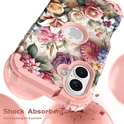 Hocase for iPhone 17 Case 6.3", Heavy Duty Shockproof Protection Soft Silicone Rubber+Hard Plastic Bumpers Hybrid Protective Case for iPhone 17 2025 - Rose Flowers