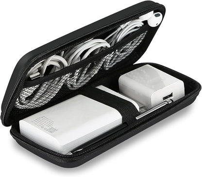 iMangoo Travel Essential Electronics Organizer Pouch Charger Case, Shockproof Dual Zipper Power Bank Cables Tech Accessories Purse, Men & Women Travel Must Have Storage Bag, 6.5x3.2x1 inch Black