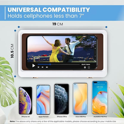 Shower Phone Case Holder Waterproof Upgraded Holder Wall Mount Bathroom TV Shower Gadget Shower Accessory Phone Mount iPhone Shower TV (White)