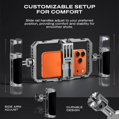 C Coiro Universal Smartphone Phone Cage with Leather Shoulder Strap, Phone Stabilizer for Video Recording and Vlogging for iPhone 17 16 15 for Samsung for Pixel and Other Android Phones