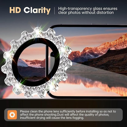 Xfilm for iPhone 16 Pro/16 Pro Max Camera Lens Protector Bling Individual Gear Design Diamond Ring 9H Hardness Scratchproof Protector, Stylish Phone Accessories, Case Friendly (Silver)