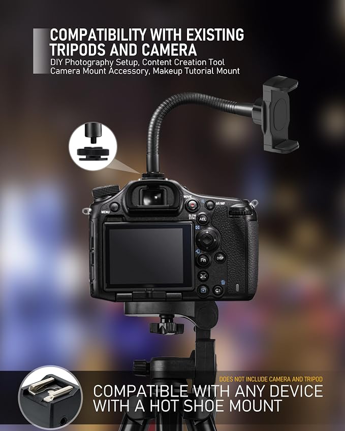 KHC1417 Ring Light Phone Holder with Flexible Heavy-Duty Gooseneck Arm – Adjustable Smartphone Mount with Hot Shoe Adapter for Tripods, Camera Mounts, iPhone & Android, 13-INCH
