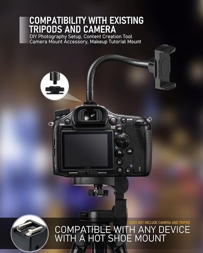KHC1417 Ring Light Phone Holder with Flexible Heavy-Duty Gooseneck Arm – Adjustable Smartphone Mount with Hot Shoe Adapter for Tripods, Camera Mounts, iPhone & Android, 13-INCH