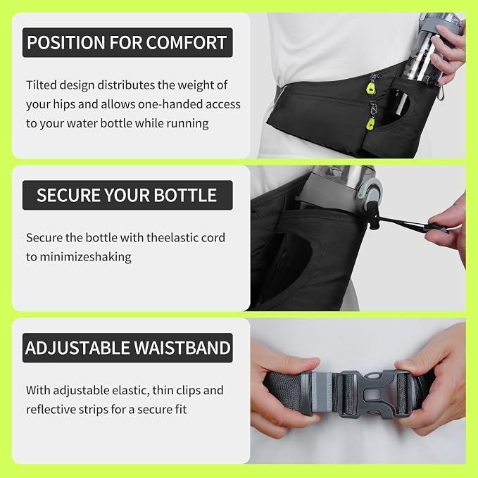 Hydration Belt,Running Water Bottle Belt for Women & Men - Hydration Fanny Pack with Water Bottle Holder for Hiking, Walking, Gym | Lightweight Waist Pack for Running, Fitness, Marathon Essentials