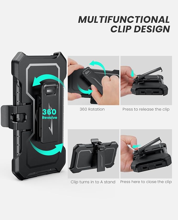 for iPhone 13/14/15 Phone Case: for iPhone 16e Protective Cover with Belt Clip Holster | Durable Dual-Layer Design with Built-in Kickstand | Heavy Duty Military Grade Hard Protection Shock Proof