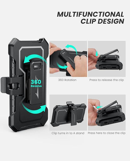 for iPhone 13/14/15 Phone Case: for iPhone 16e Protective Cover with Belt Clip Holster | Durable Dual-Layer Design with Built-in Kickstand | Heavy Duty Military Grade Hard Protection Shock Proof