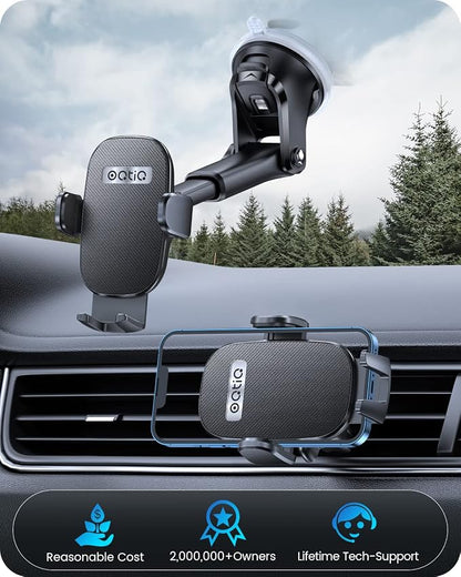 OQTIQ 3-in-1 Car Phone Mount for Dashboard, Windshield & Air Vent – Strong Suction Cup Holder with Adjustable Arm & 360° Rotation – Universal Car Cell Phone Holder for iPhone & Android Smartphones