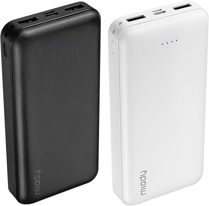 Miady 2-Pack Portable Charger PD 22.5W Power Bank 20000mAh Battery Pack | 74Wh丨Fast Charging丨3 Outputs 2 Inputs丨High Capacity丨Compatible with iPhone 17 iPad Android etc丨for Travel Camping丨Black+White