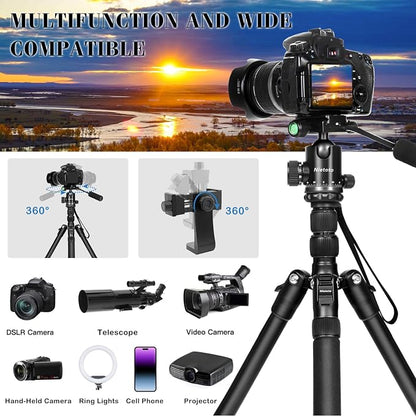 68" Ball Head Camera Tripod & Monopods, 360° Smooth Rotation V-Yoke Rifle Shooting Tripod & Hunting Stick, Heavy Duty Tripod for Camera and Outdoor Hunting with 16.5" Min Size and Carry Bag