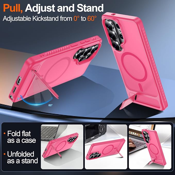 For Samsung Galaxy S26 Ultra Case with Kickstand,1*Screen Protector,[Compatible with Magsafe]Translucent Matte Military-Grade Protection,Magnetic Phone Case for Samsung Galaxy S26 Ultra,6.9"-Rosered