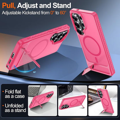 For Samsung Galaxy S26 Ultra Case with Kickstand,1*Screen Protector,[Compatible with Magsafe]Translucent Matte Military-Grade Protection,Magnetic Phone Case for Samsung Galaxy S26 Ultra,6.9"-Rosered