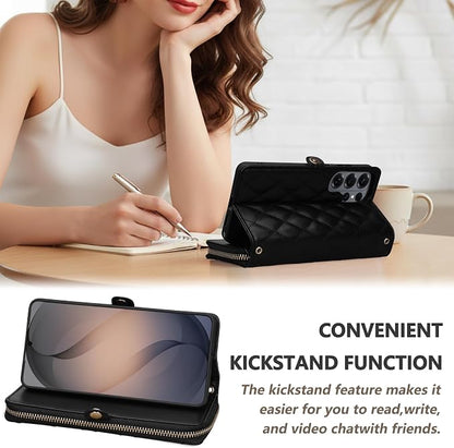 Rssviss Crossbody Case for Samsung Galaxy S26 Ultra Case Wallet, RFID Blocking Leather with Card Holder Kickstand, Handbag Zipper Flip Cover with Wrist Strap for S26 Ultra 6.9" Men Women, Black
