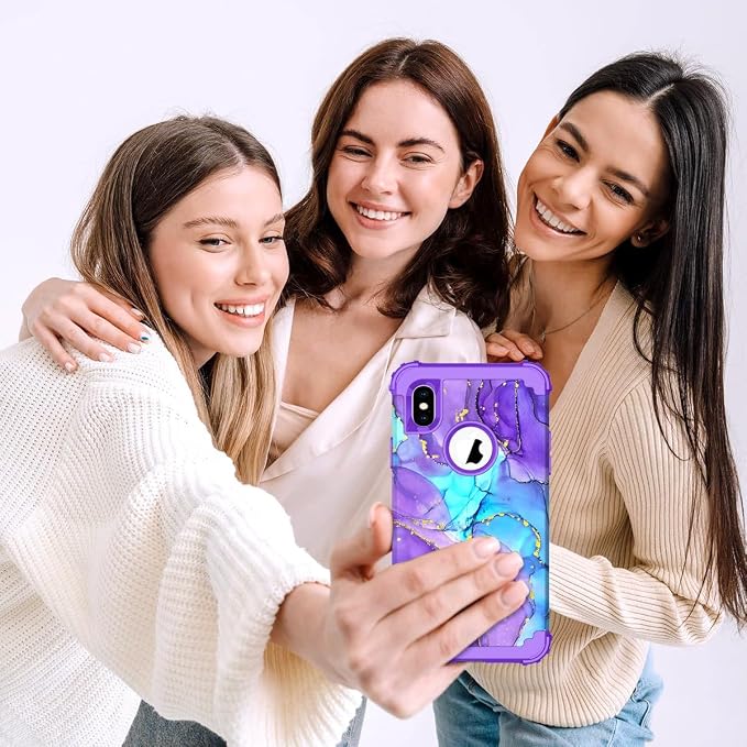 Hocase for iPhone Xs Max Case, Heavy Duty Shockproof Protection Soft Silicone Rubber+Hard Plastic Bumpers Hybrid Protective Case for iPhone Xs Max (6.5") 2018 - When Purple Meets Blue