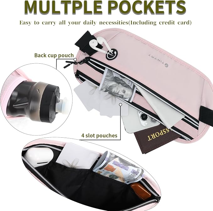 Slim Running Belt for Women Men Runners Fanny Packs With Phone Holder Hidden Pockets Exercise Waist Bag for Marathon Workout