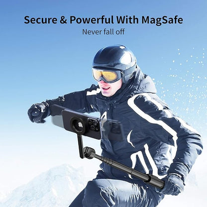 SEAJIC Magnetic Phone Tripod for iPhone 64" Selfie Stick with Remote and Metal Ring, Automatic Pop-up MagSafe Travel Tripod for Cell Phone Video Recording/Photography/Vlogging (Balck)