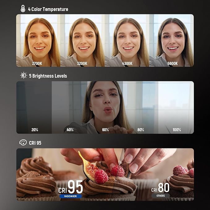 NEEWER BASICS Magnetic Selfie Light Compatible with MagSafe iPhone,CRI95 700lx/0.3m Folding LED Phone Fill Ring Lighting with Mirror for Zoom Makeup Photography Recording Video Conference, Black NL48B